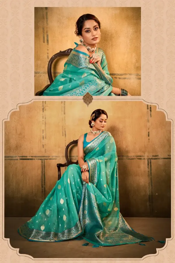 Thumbnail: Aqua Banarasi Tissue Silk Saree