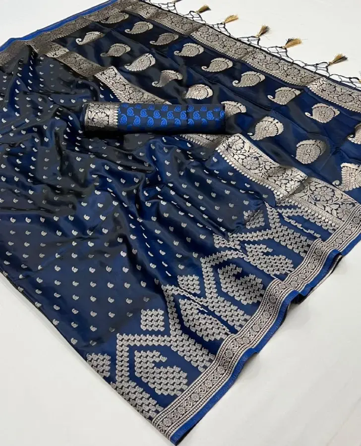 Thumbnail: Pure Handloom Satin Silk Saree With Paisley And Zari Weaving