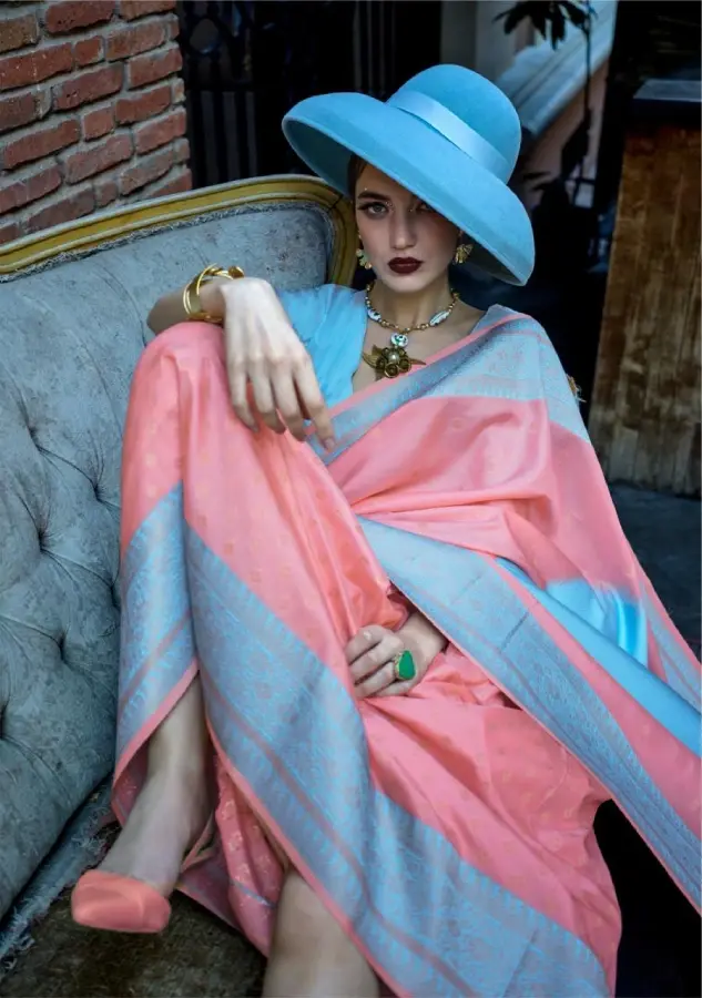 Thumbnail: Women's Soft Silk Ethnic Motif Woven Design Saree - Sea Green