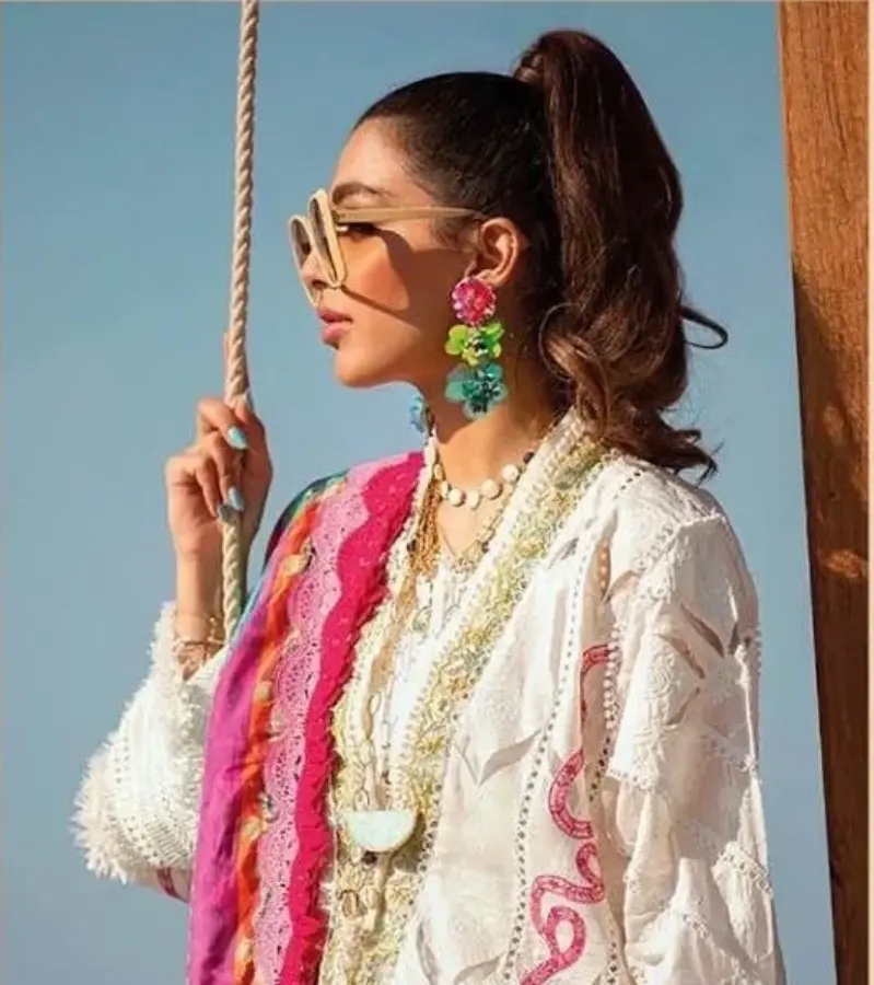 Thumbnail: White Cotton Embroidered Semi-Stitched Pakistani Suit