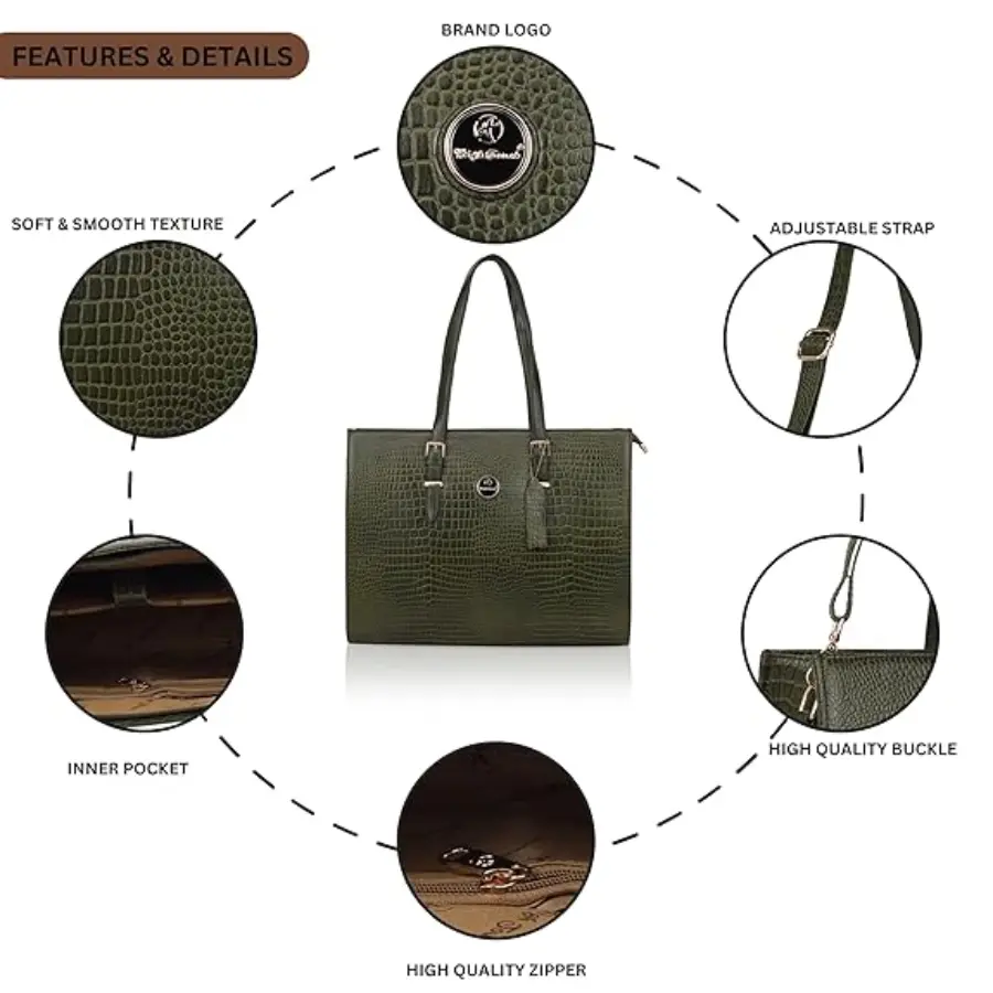 Thumbnail: Exquisite Green Crocodile-Embossed Genuine Leather Tote Bag