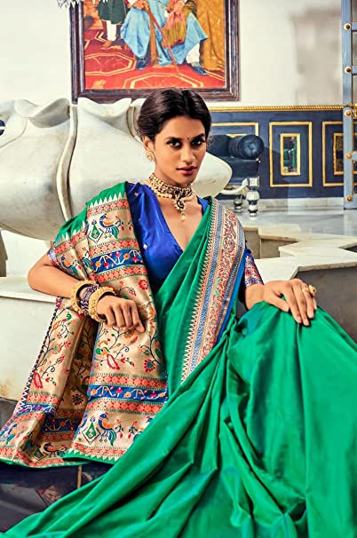 Women's Green Soft Banarasi Plain Silk Saree