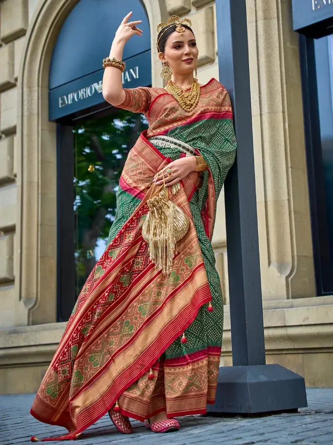 Women's Green Designer Patola Print Silk Saree
