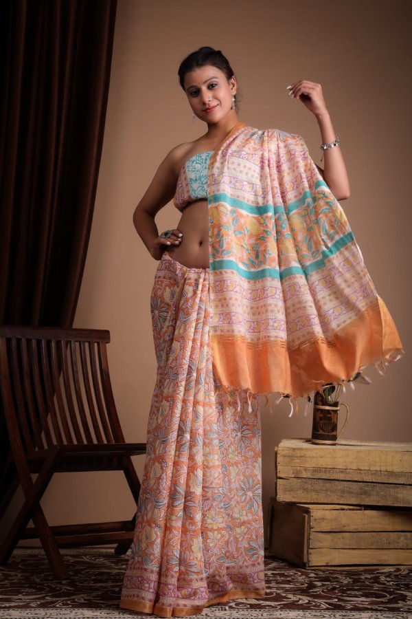 Thumbnail: Chanderi Silk Handprinted Printed Soft Sarees