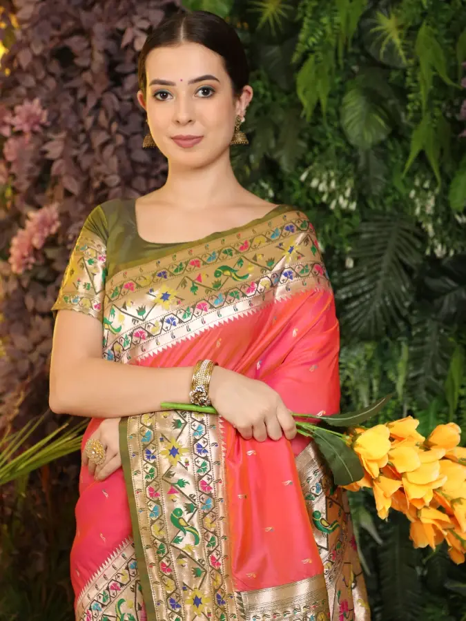 Thumbnail: Peach Festive Wear Paithani Silk Saree