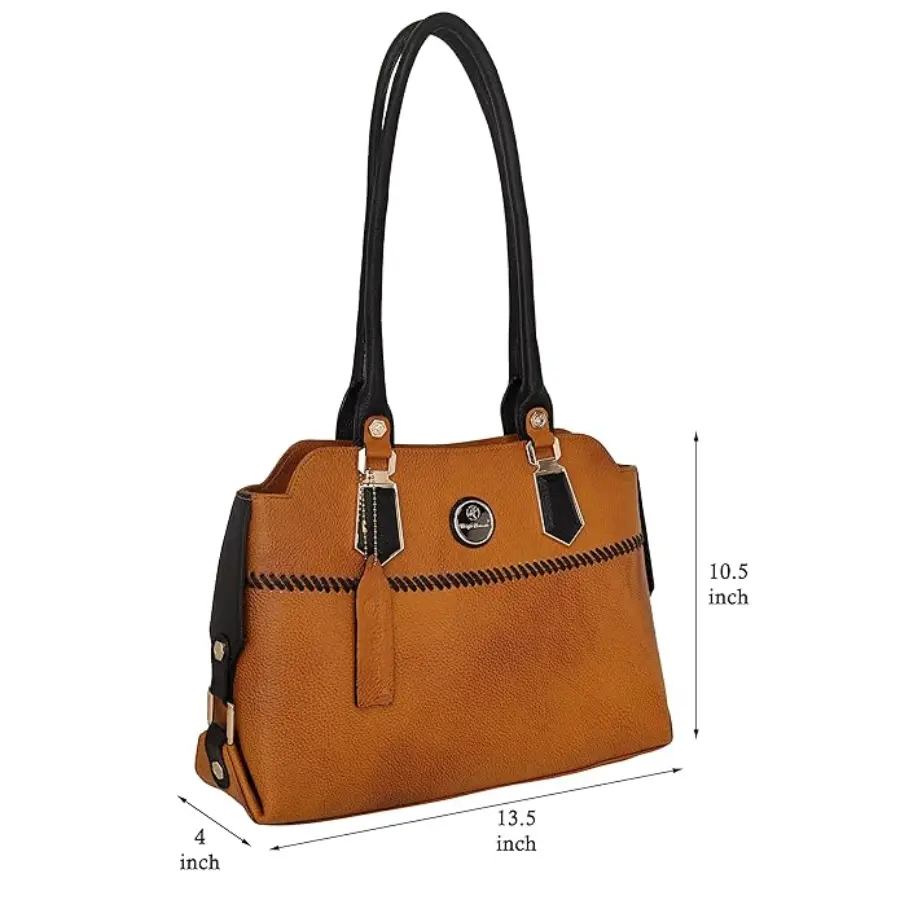Thumbnail: Tan Leather Knit Handbag – Elevate Your Business Style