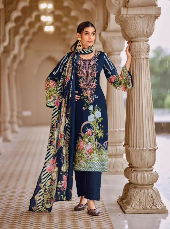 Blue Pure Lawn Digital Print Suit with Heavy Pakistani Embroidery