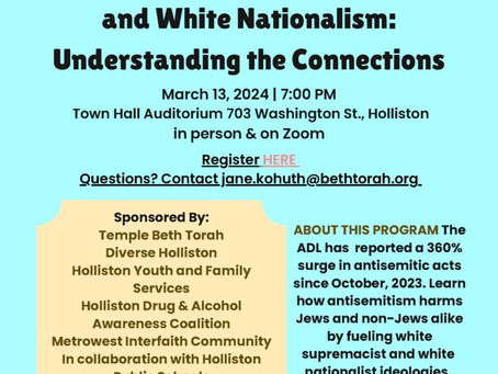 March 13: Confronting Hate in Our Communities event to focus on connections between antisemitism, racism, and white nationalism