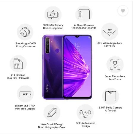 Thumbnail: Realme 5 (Crystal Purple, 32 GB)  (3 GB RAM)