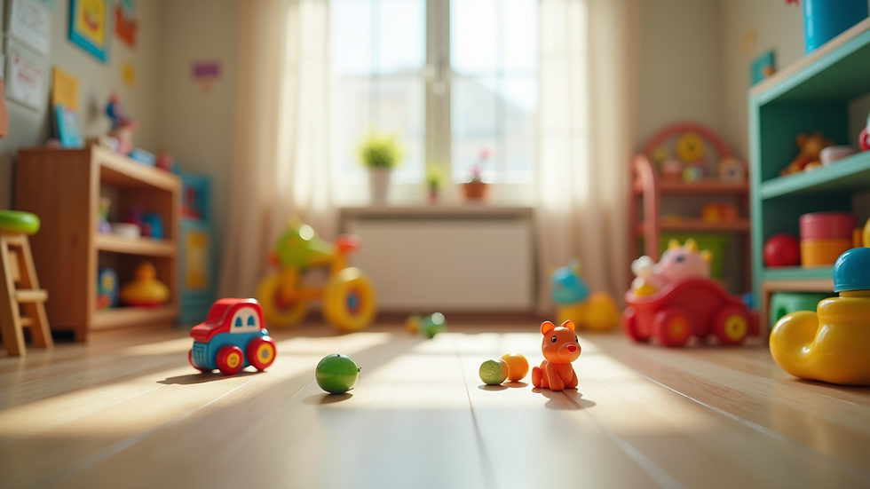 Eye-level view of a colorful playroom filled with educational toys