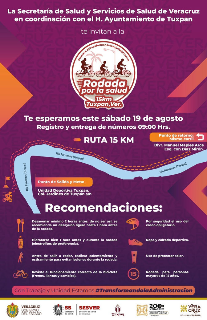 Todos están invitados a la “Rodada por la Salud 15 Km”, el próximo sábado 19 de agosto