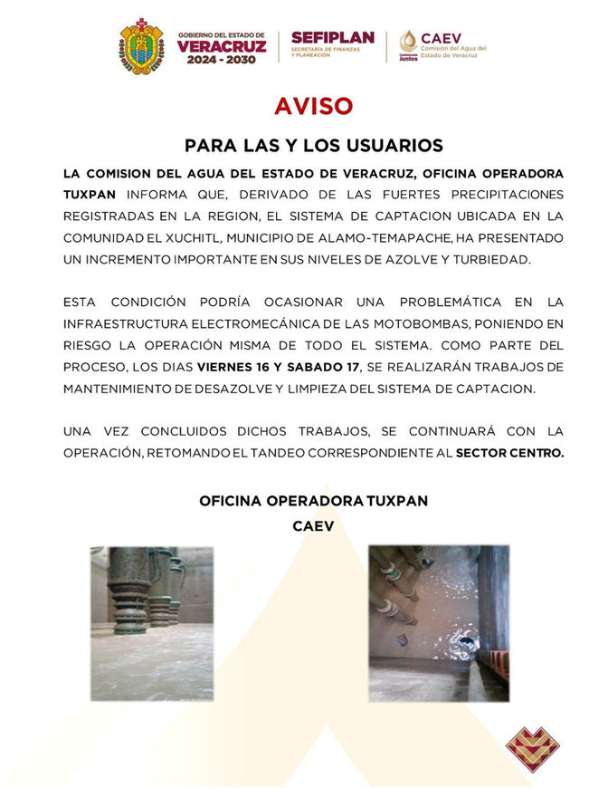 TUXPAN: CAEV REALIZARÁ TRABAJOS DE MANTENIMIENTO EN EL SISTEMA DE CAPTACIÓN DE EL XÚCHITL