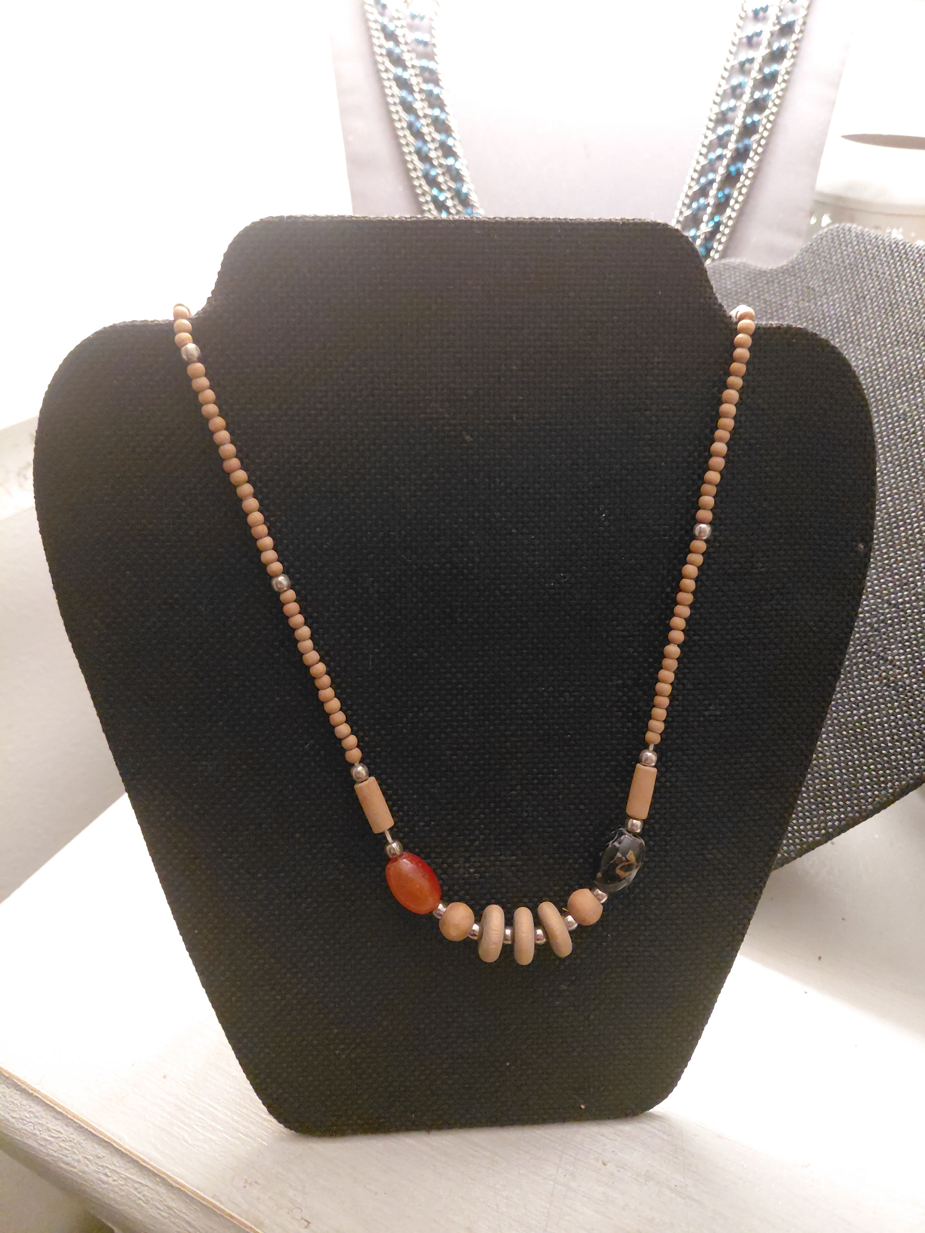 Earth-Tone Beaded Necklace with Natural Stone Accents