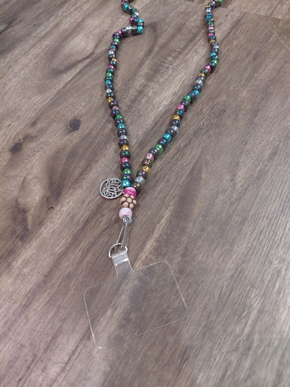 Handmade Beaded Purse/Phone Holder Lanyard – Multi-Color Metallic Beads