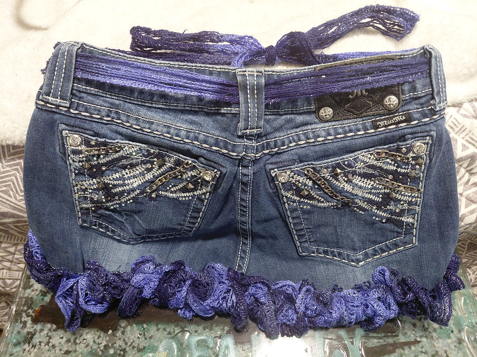 Handmade Upcycled Miss Me Jeans Apron – Sparkle Pocket Western Chic with Ruffled