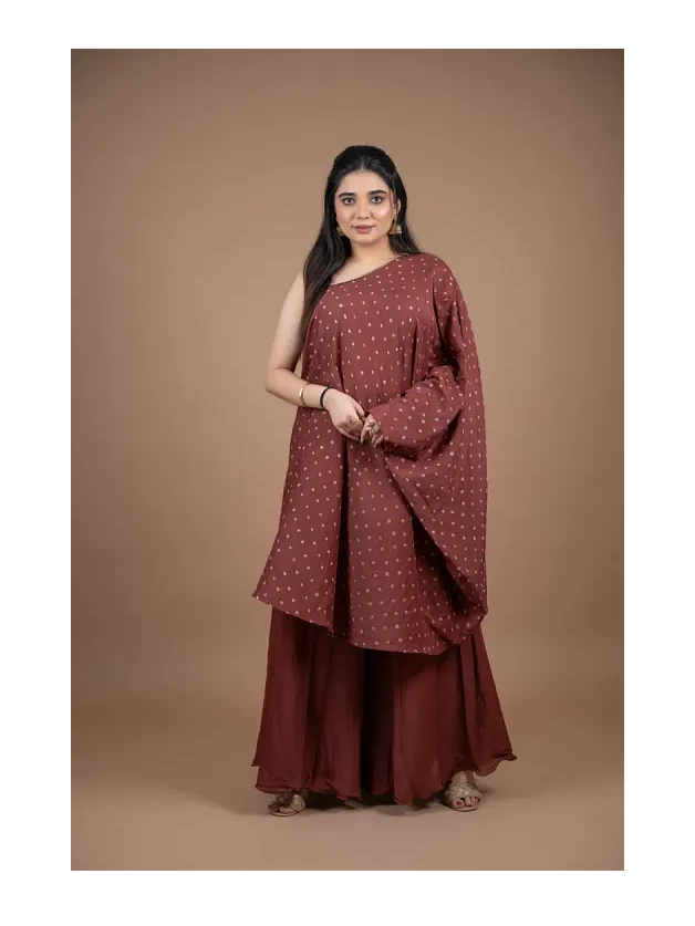 Thumbnail: Brown Bandhani Kaftan-Palazzo