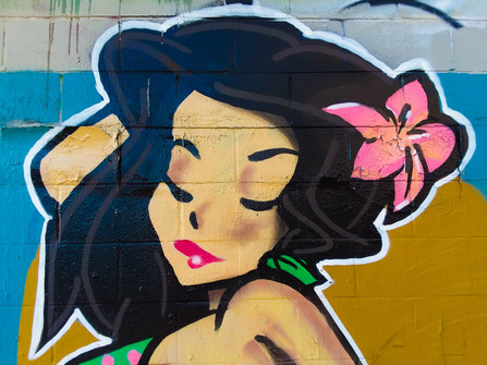 Hawaiian girl with flower street art in California