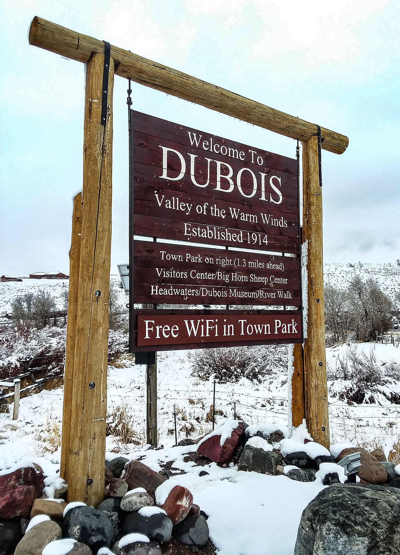 Welcome sign in Dubois, Wyoming