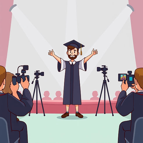 someone graduating on stage with video cameras pointed at them.jpg