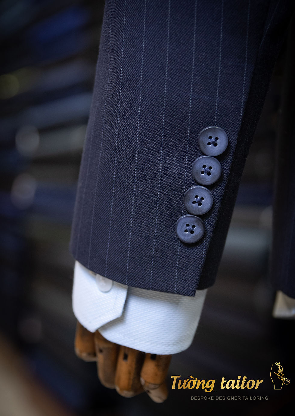 Two Button Navy Pinstripe Flat Front three piece suit main image 1