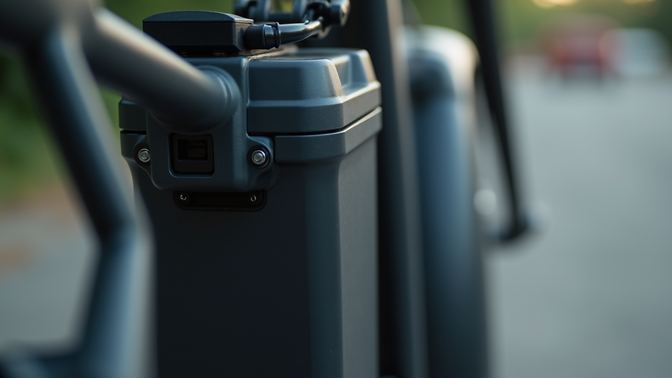 Close-up view of an e-bike battery and motor system
