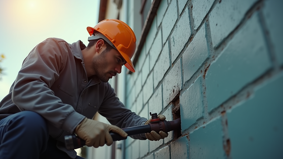 Close-up view of a building maintenance worker repairing a water pipe