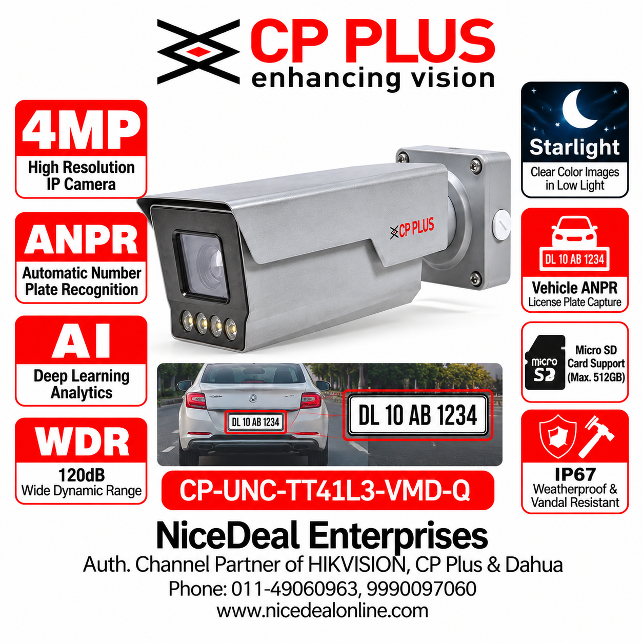 STQC | CP Plus Pro IP 4mp ANPR AI Enforcement CCTV Camera | CP-UNC-TT41L3-VMD-Q