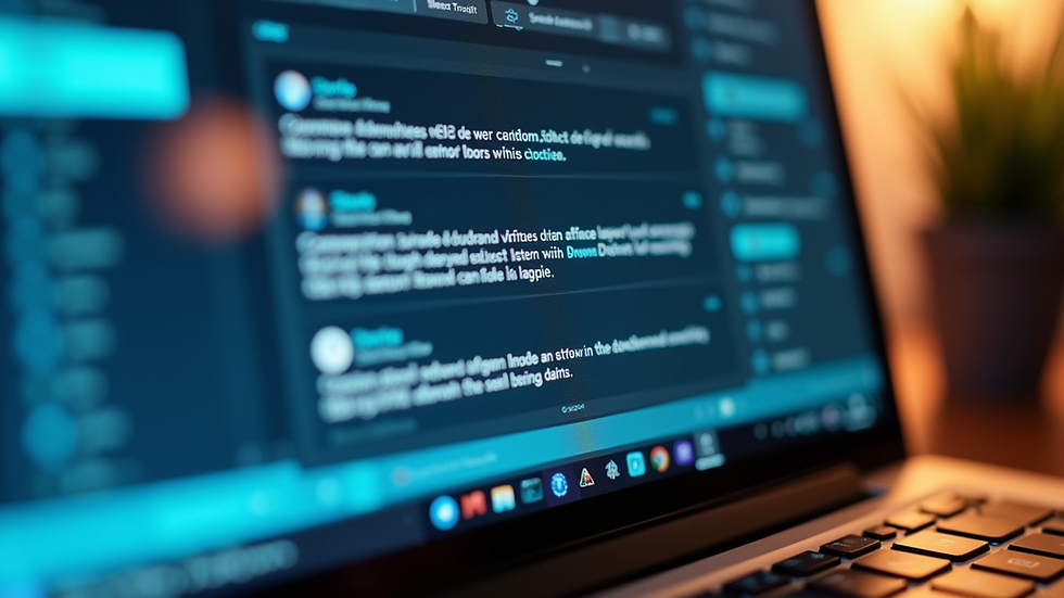 Close-up view of a laptop screen showing social media posts about security solutions