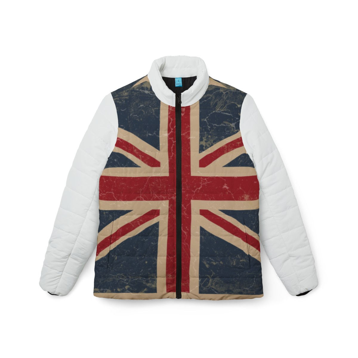 Vintage Union Jack Puffer Jacket with White Sleeves