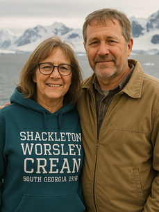 1916 South Georgia Crossing' hoodie proudly worn by Jane to commemorate that legendary journey by Shackleton, Crean and Worsley across South Georgia. Commemorating part of Shackleton's famous Endurance Expedition. 