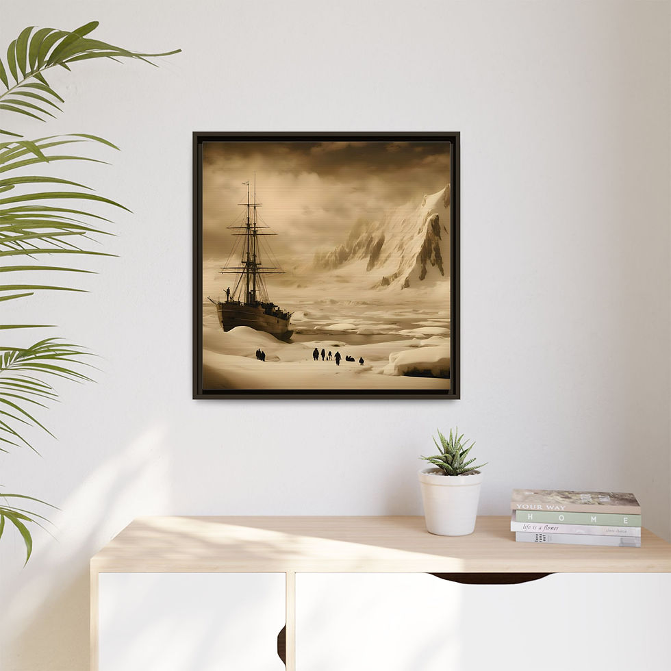 Thumbnail: Antarctic Expedition Matte Canvas Framed Print — Vintage Ship in Ice Wall Art