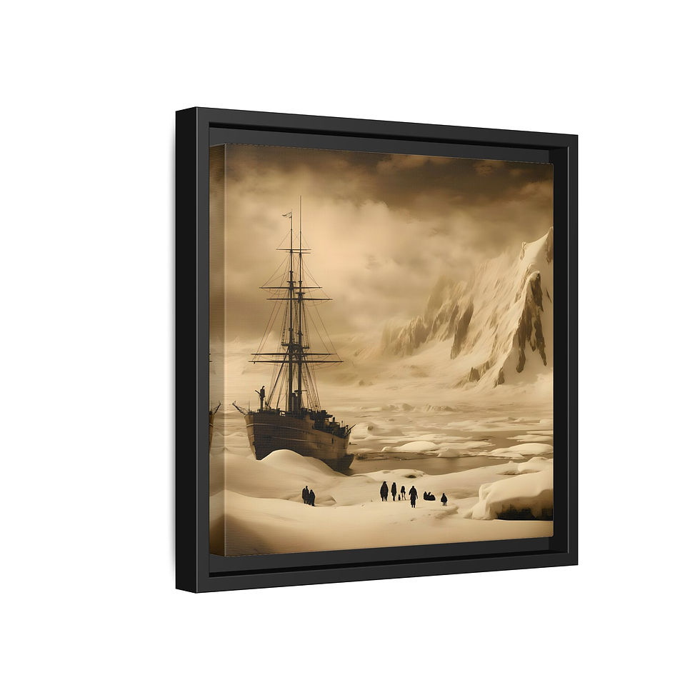 Thumbnail: Antarctic Expedition Matte Canvas Framed Print — Vintage Ship in Ice Wall Art