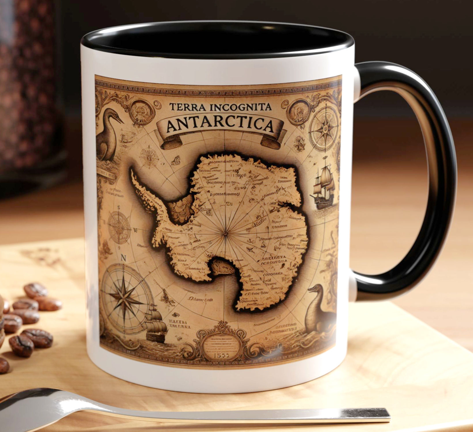 Vintage Antarctica Map Accent Coffee Mug - Perfect for Adventurers