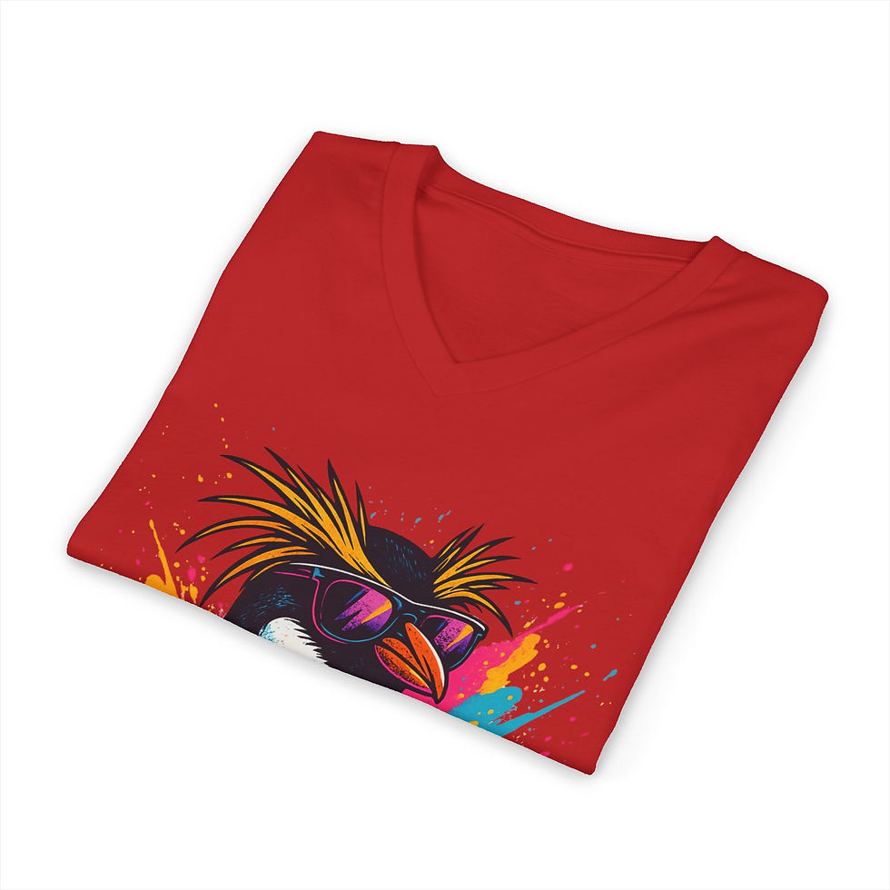 Thumbnail: V-Neck  Funky Penguin Unisex T-Shirt, Fun Graphic Casual Antarctic Wildlife Gift