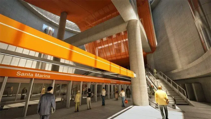 Simulação da estação Santa Marina da Linha 6-Laranja do Metrô de São Paulo, destaque em mídia OOH no marketing urbano.