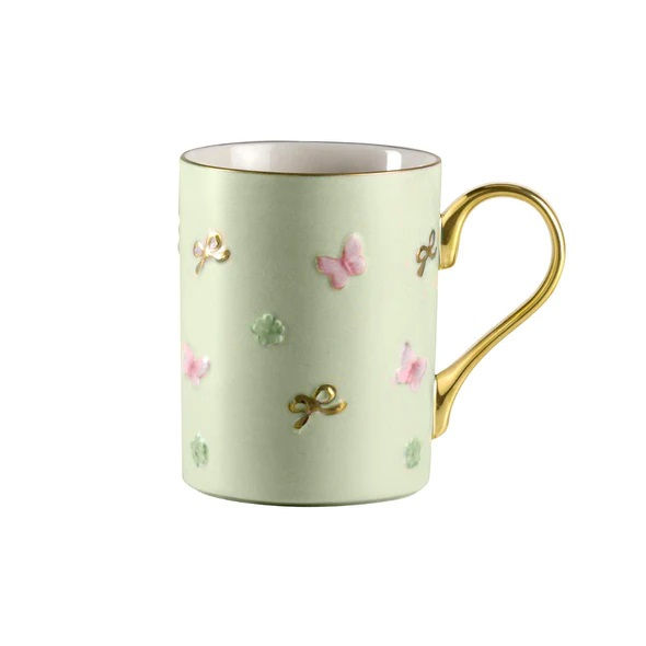 Light green Italian hand-painted mug with gold handle