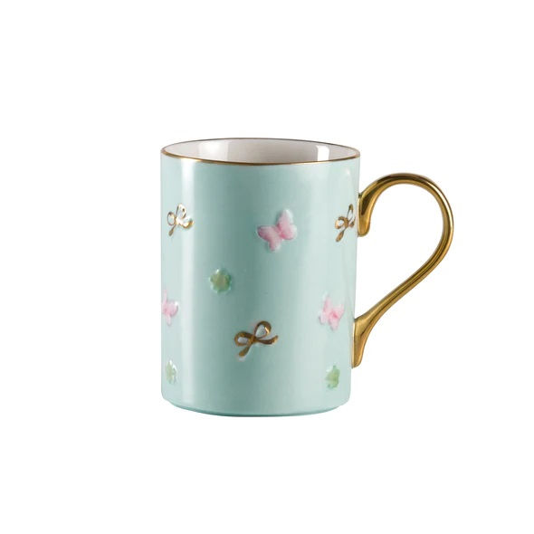 Light blue hand-painted Italian mug with butterflies