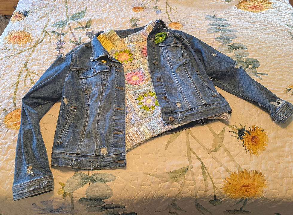 For cooler weather you can layer the Blooming Daisy Sweater with a jean jacket