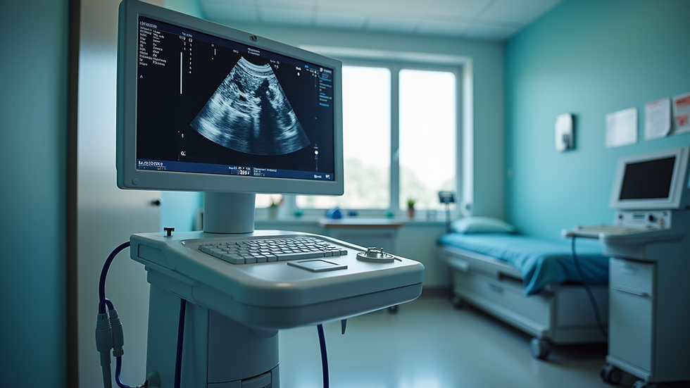 Eye-level view of medical office with thyroid ultrasound equipment
