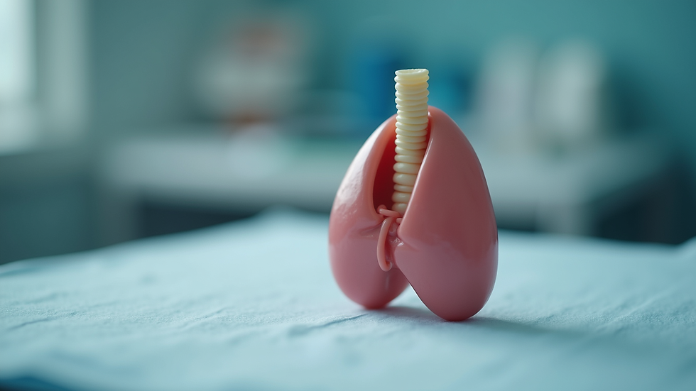 Close-up view of thyroid gland model on a medical table