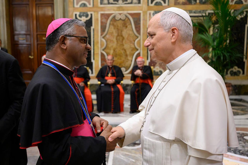 Bishop Rozario Menezes SMM greets Pope Leo XIV in Rome and the Pope assures him of his prayers for the people of Papua New Guinea.