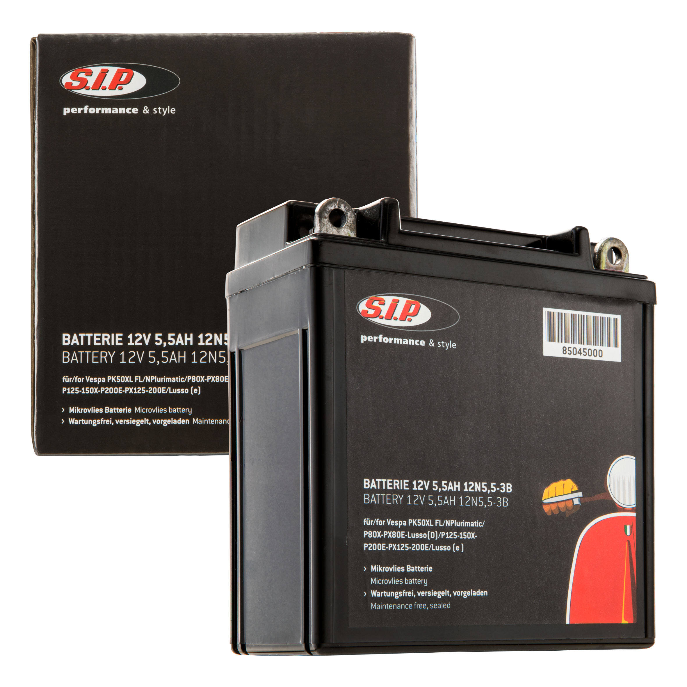 Lambretta Battery - 12 volt / 5.5amp Ah, glass fibre mat - 12N53B