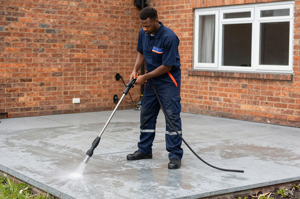 Jet washing a patio or driveway with a pressure washer