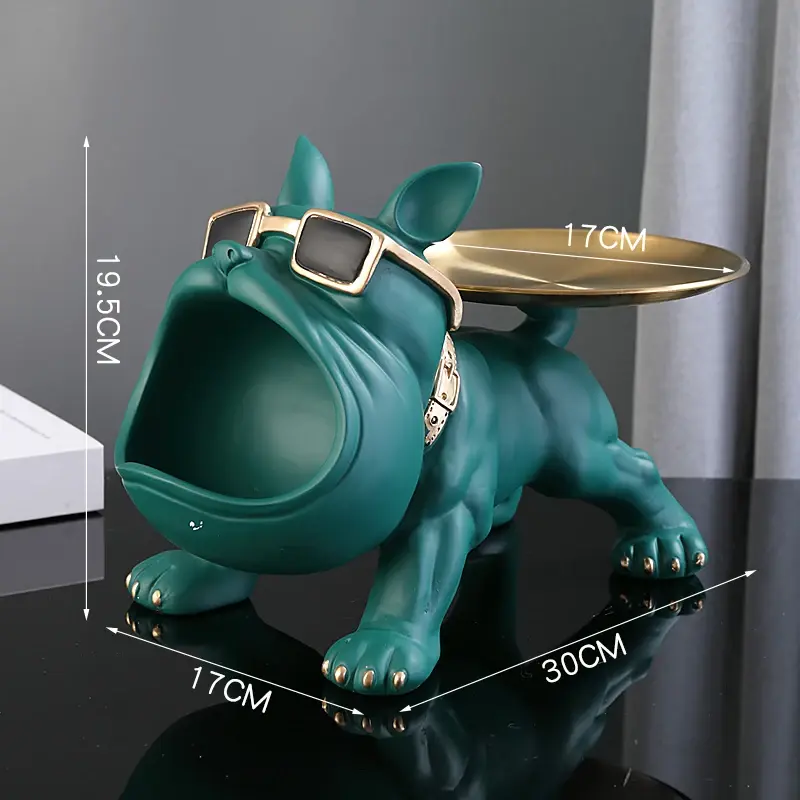 Miniatura: Scultura bulldog in resina con vassoio per chiavi e accessori, decorazione per casa