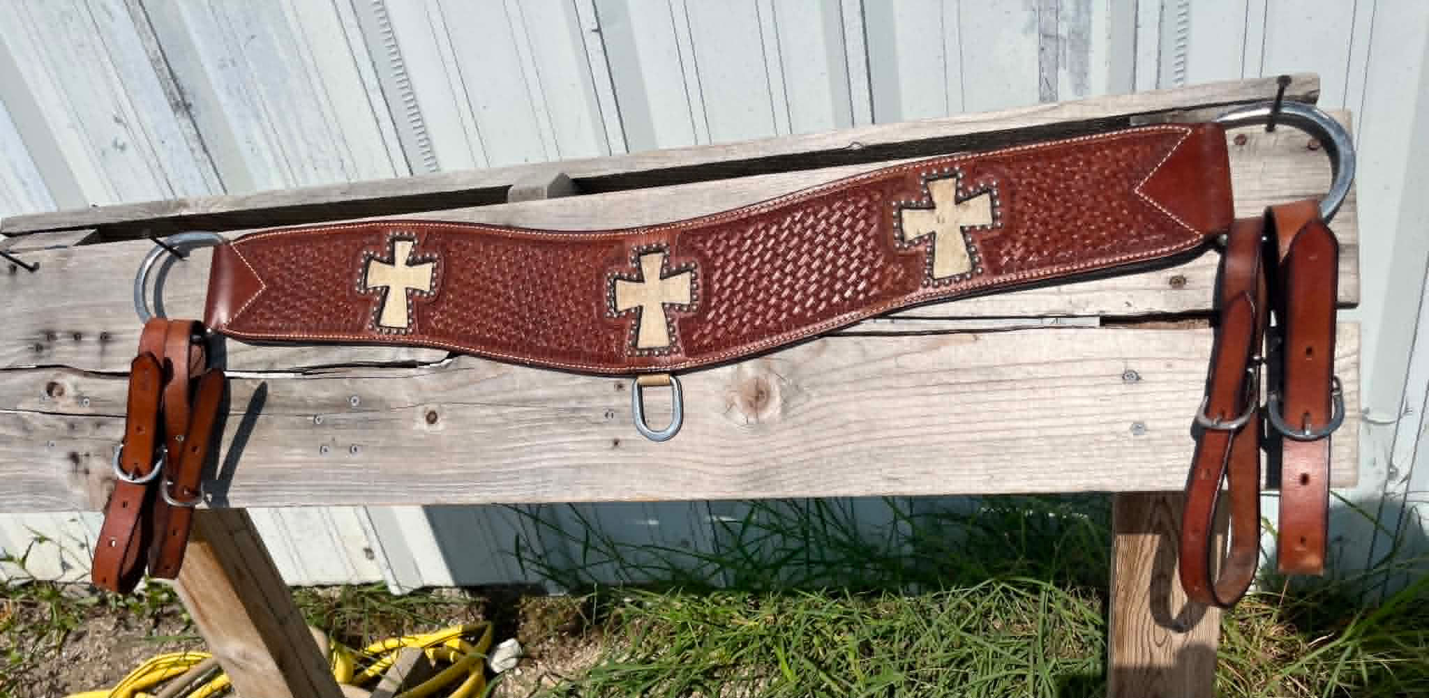 Brown Basket Weaved w/Cross Cow Fur Tripping Breast Collar