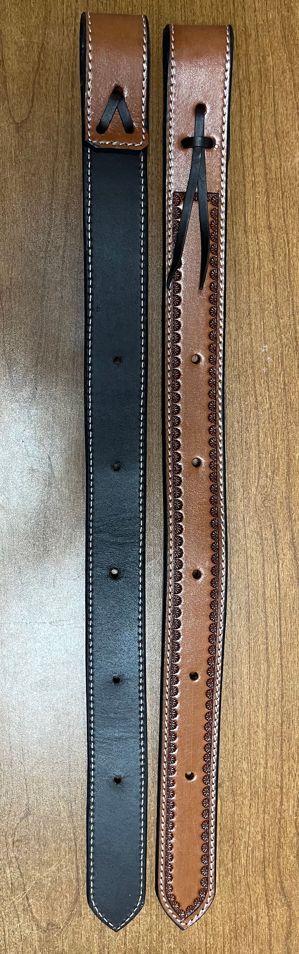 Thumbnail: 5” Brown Tooled Rear Back Cinch w/ Off Billets