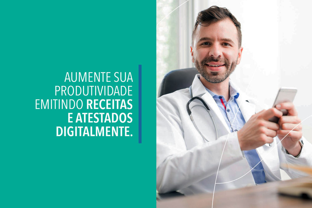 Aumente sua produtividade emitindo receitas e atestados digitalmente.