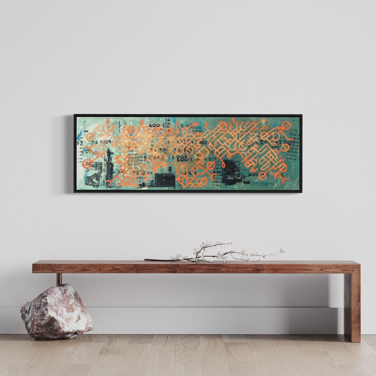 "39' 1/3" mixed media with resin  16"x48"  original handmade by OREWILER