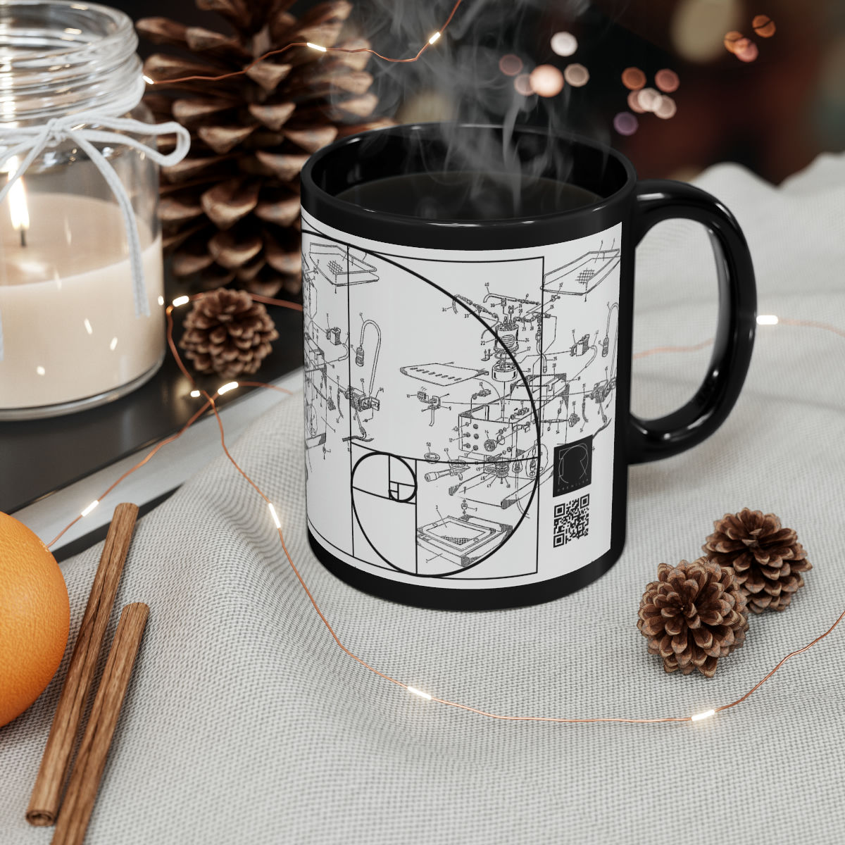 Espresso Fibonacci blueprint Black Mug (11oz)