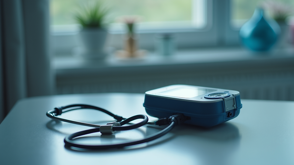 Close-up view of a medical device pacemaker on a table